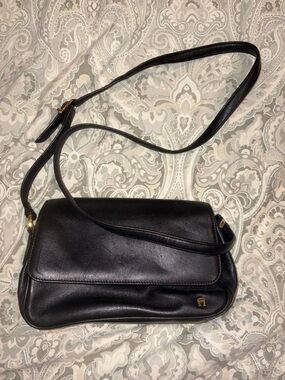 Etienne Aigner Black Leather Shoulder Bag with Gold Hardware